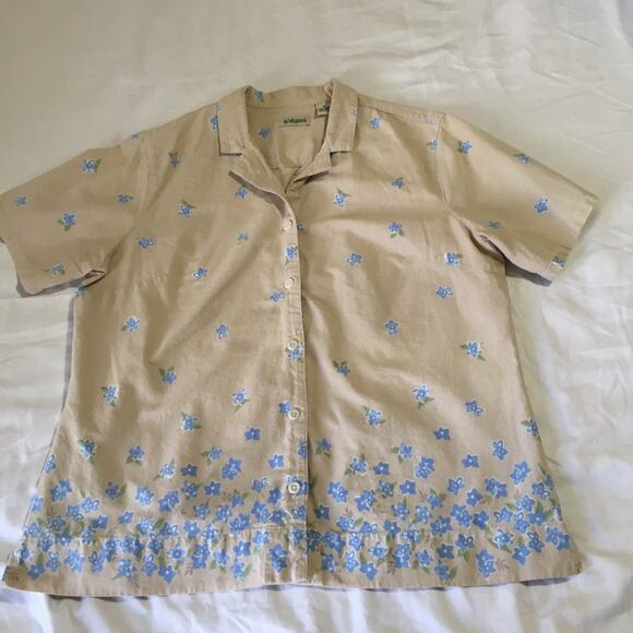 VINTAGE Classic Elements XL100% cotton natural fibers cream with blue flowers - Picture 1 of 11